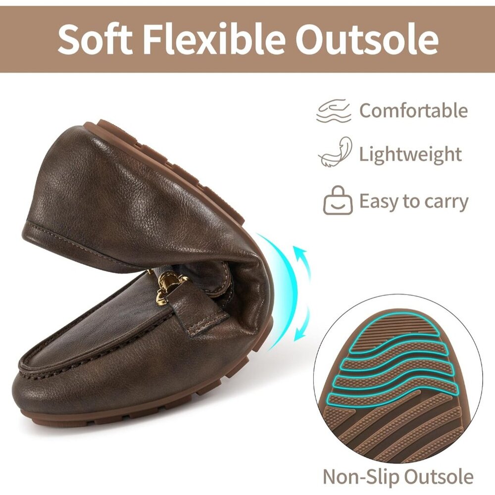 Women's Moccasins Loafers Brown Leather Casual Pull On Round Toe Penny Shoes - Picture 5 of 6